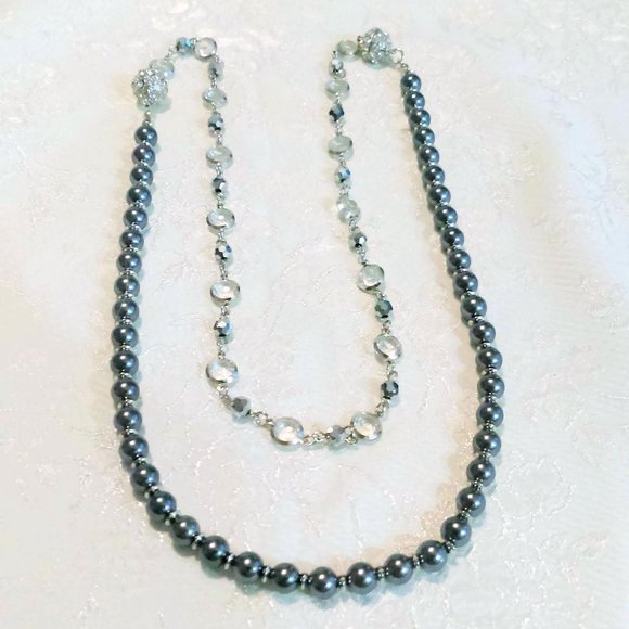 Faux Gray Pearl and Crystal Convertible Necklace - Picture 1 of 4